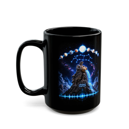Aquarius Constellation Black Coffee Mug — Zodiac Astrology Gift (11oz & 15oz)