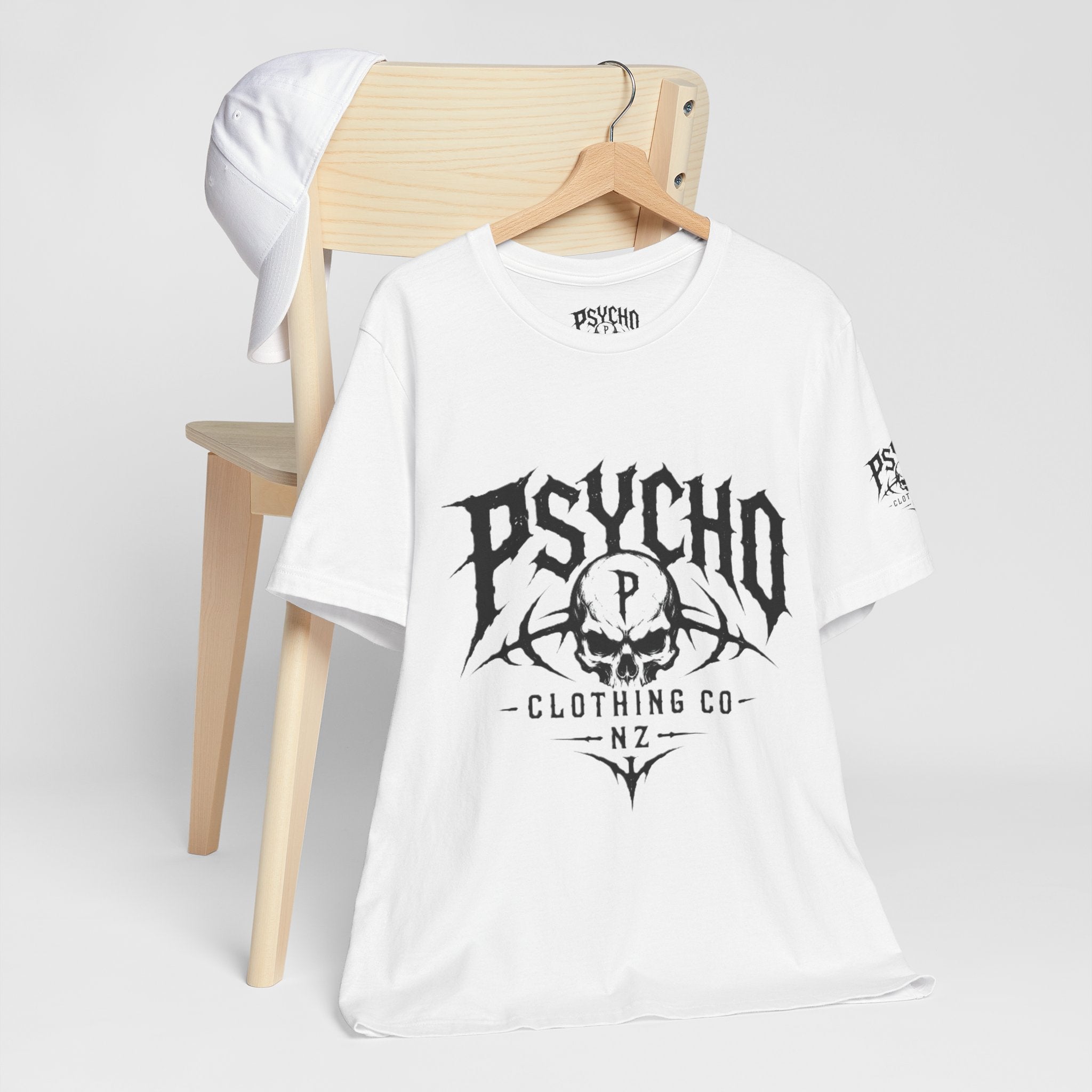 Psycho Clothing Co. Skull Tee — Gothic Rock Band Graphic T-Shirt