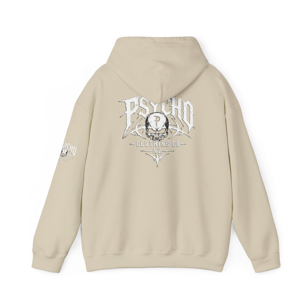 Psycho Clothing Co. Logo Hoodie — Gothic Skull Graphic Pullover