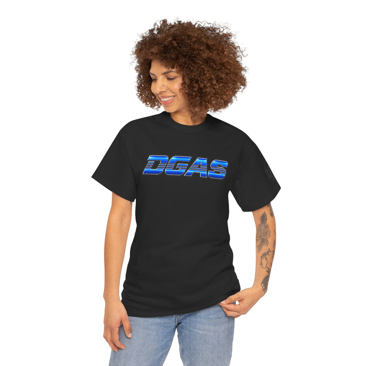 DGAS (Dont Give A Shit) Retro Chrome Graphic Tee — Blue Racing Logo T‑Shirt
