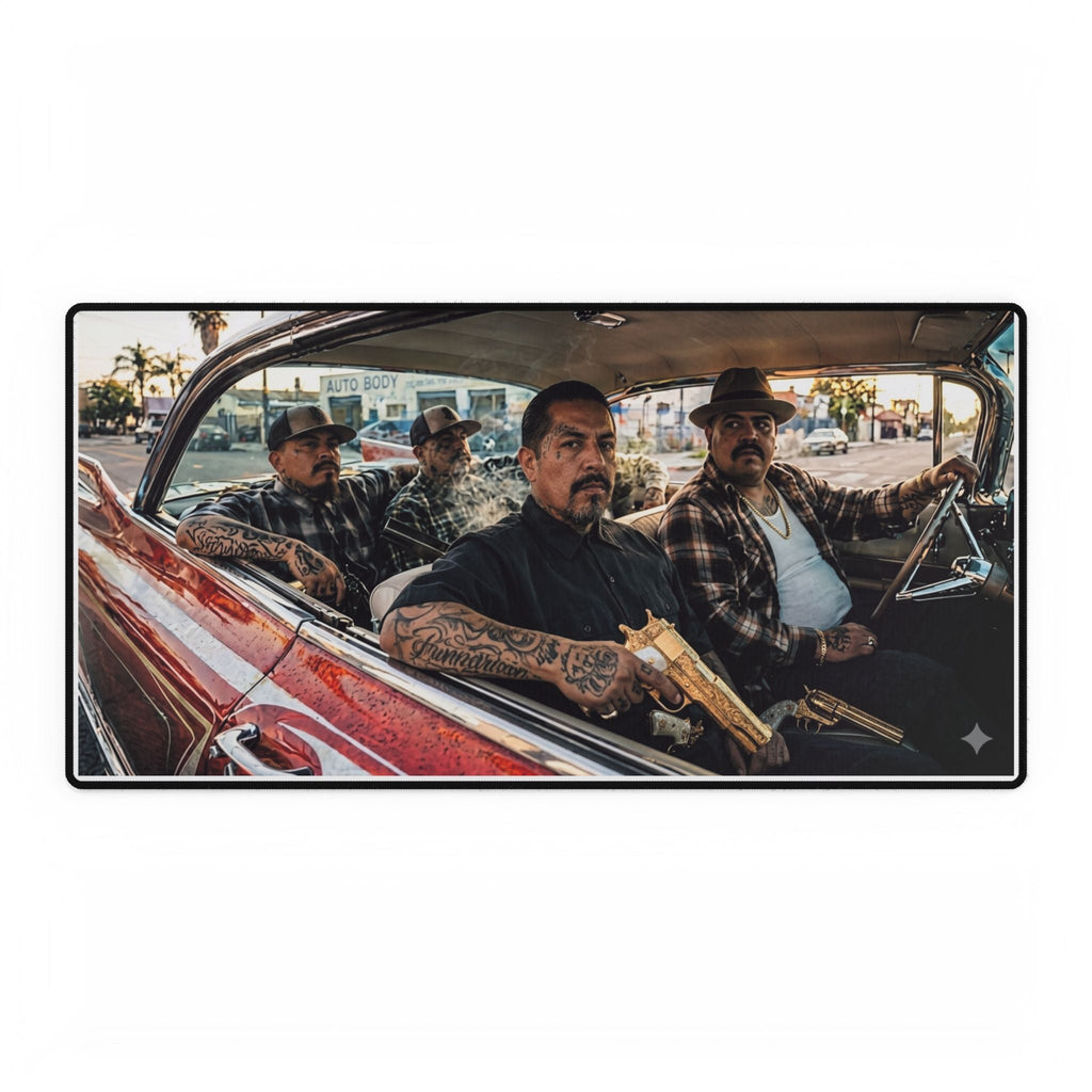 Lowrider Crew Photo Desk Mat — Vintage Car & Chicano Style Gaming/Workpad