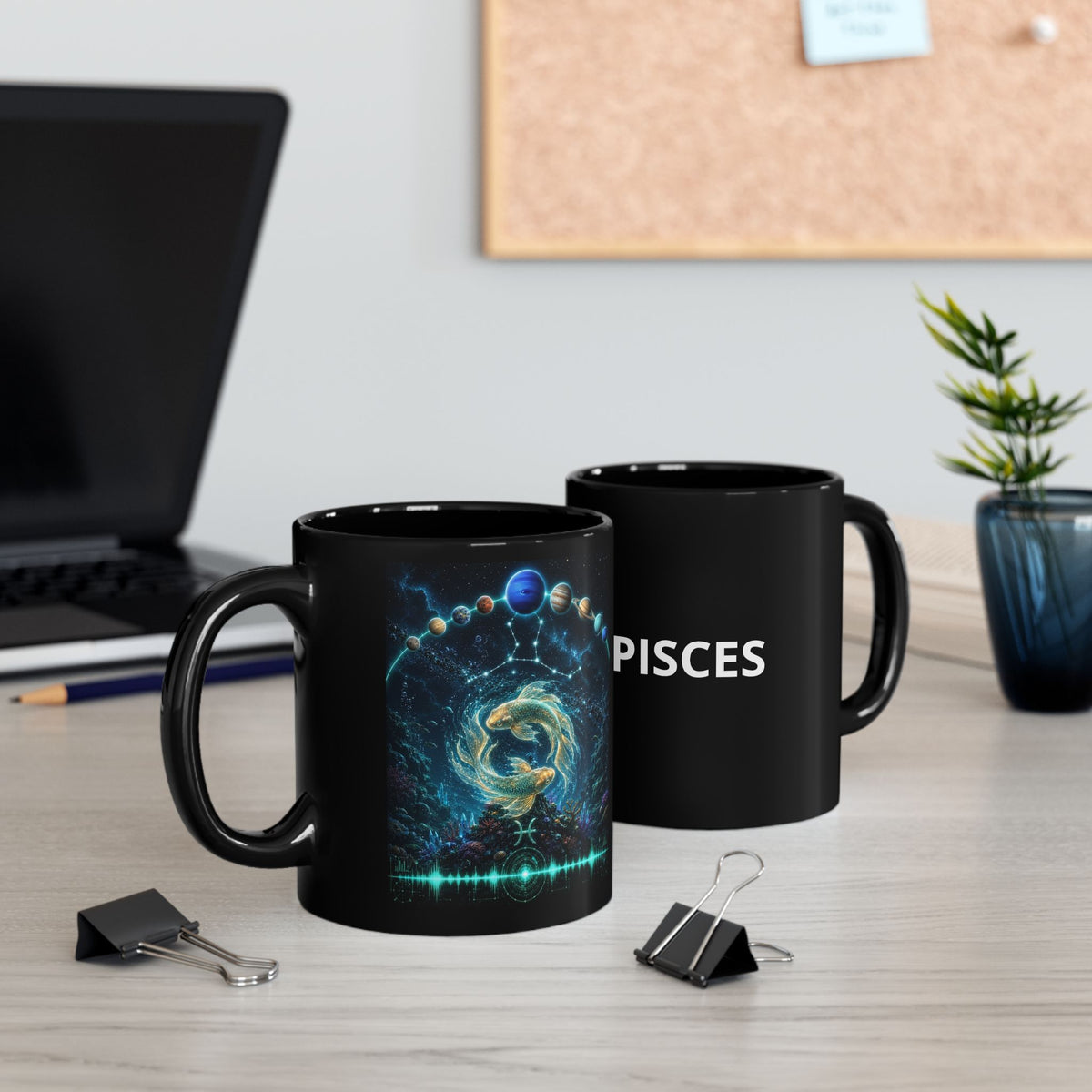 PISCES Black Ceramic Mug — Zodiac Constellation Coffee Cup (11oz & 15oz)
