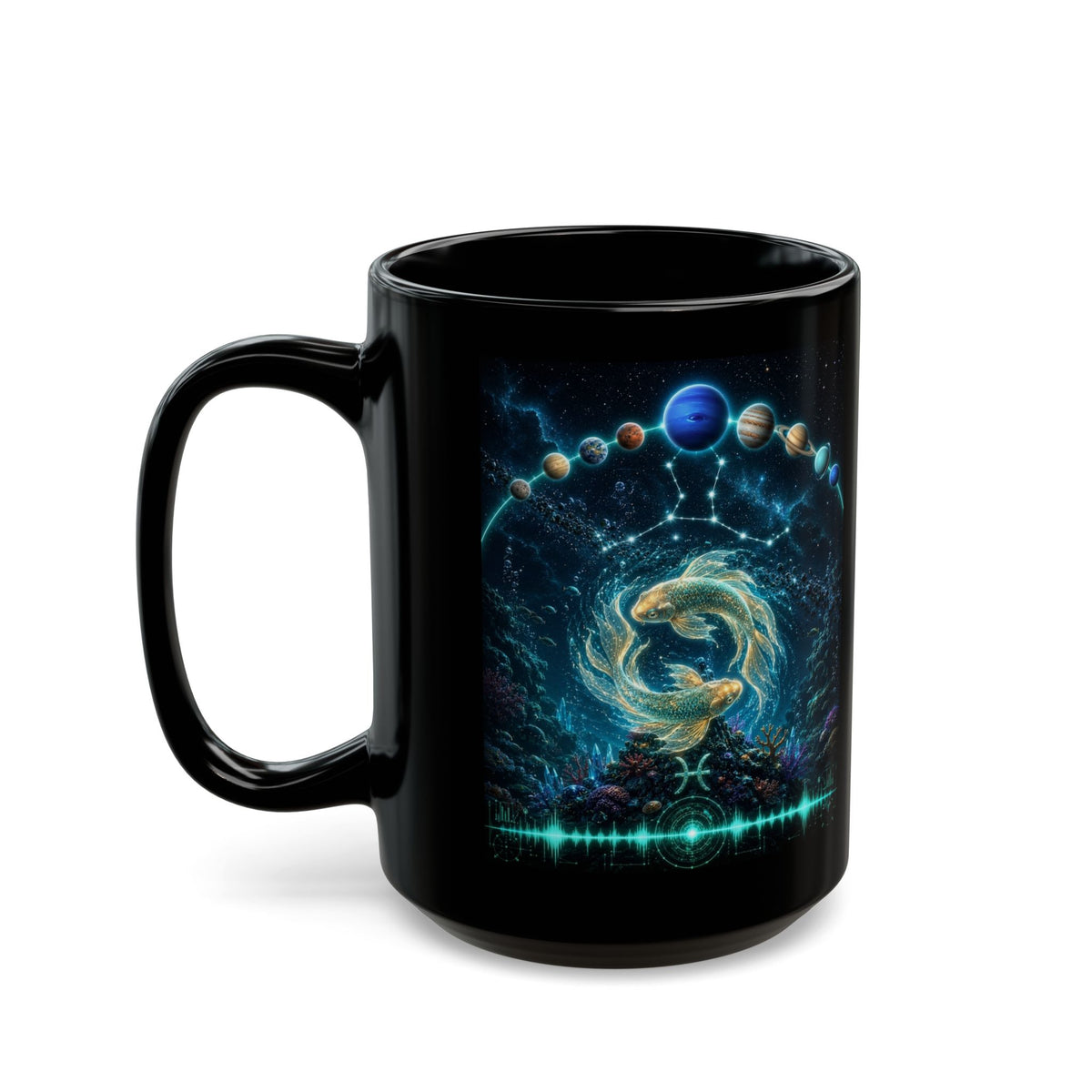 PISCES Black Ceramic Mug — Zodiac Constellation Coffee Cup (11oz & 15oz)
