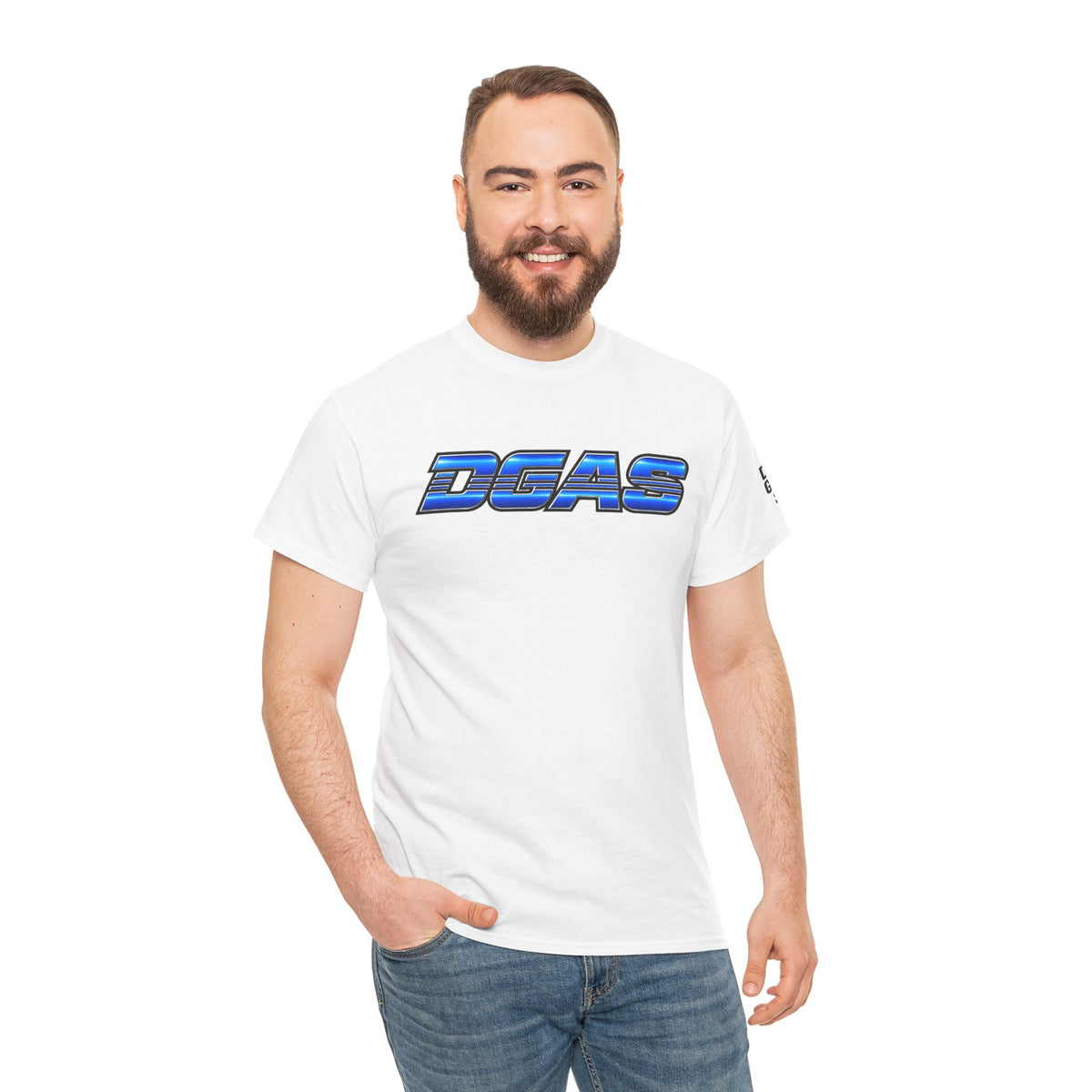 DGAS (Dont Give A Shit) Retro Chrome Graphic Tee — Blue Racing Logo T‑Shirt