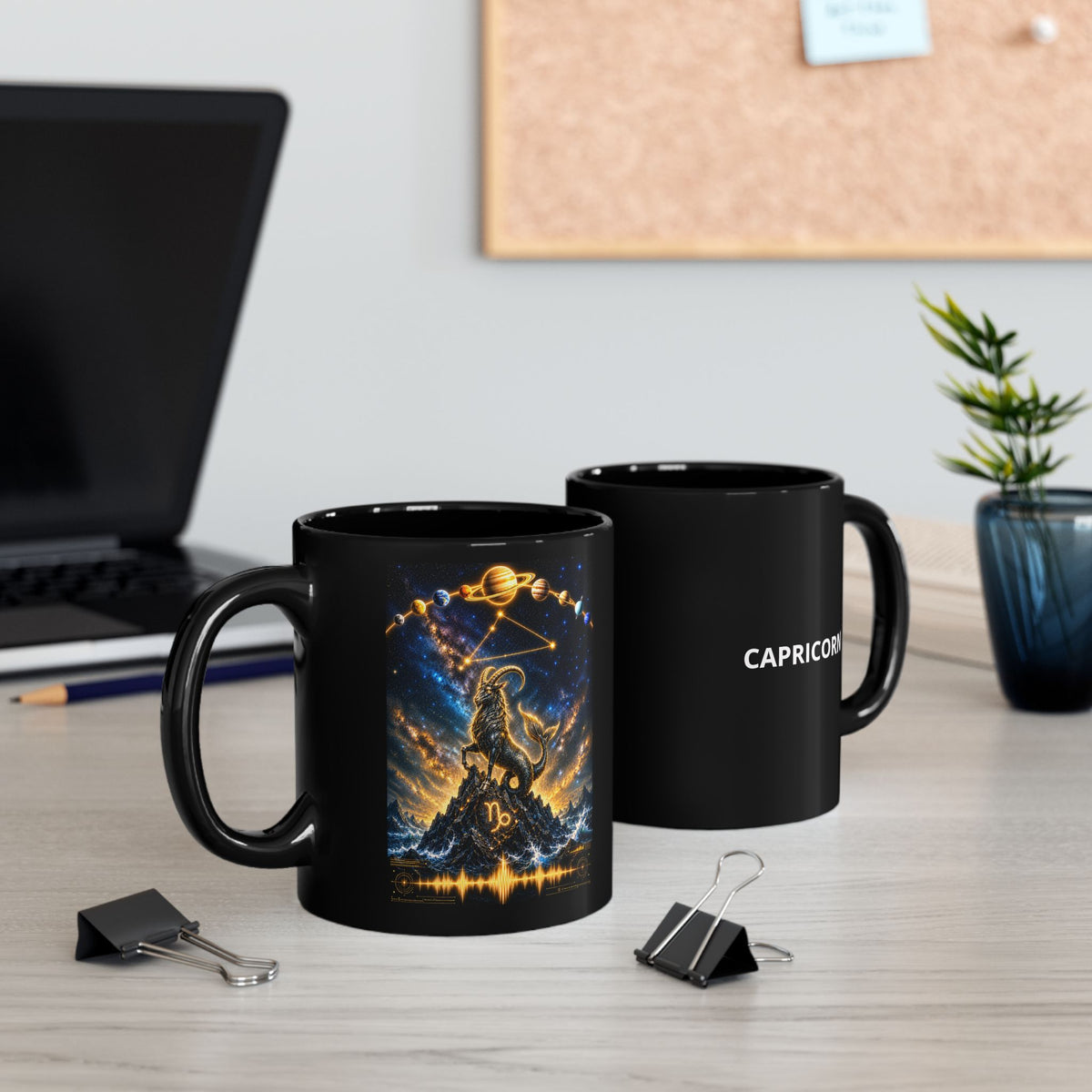 Capricorn Constellation Black Mug — Zodiac Coffee Cup (11oz/15oz)