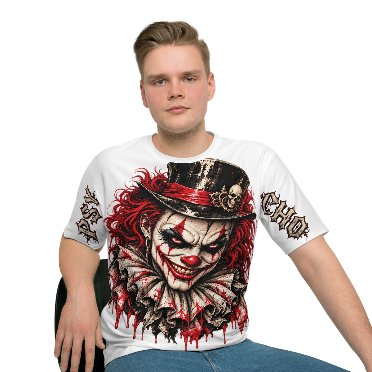 Psycho Clown on a Uni-sex Loose T-shirt (AOP)