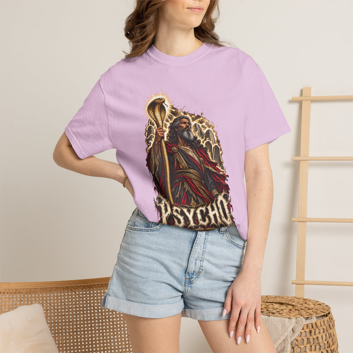 Mighty Moses T-Shirt — Dark Vintage 'Psycho' Graphic Tee (Mythic Prophet Illustration)
