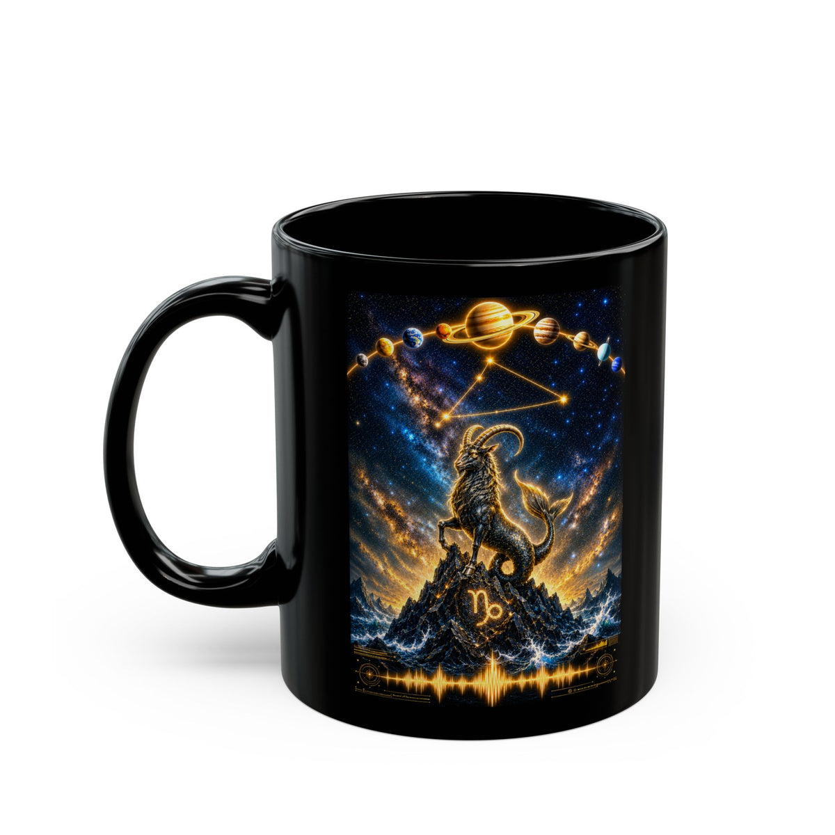 Capricorn Constellation Black Mug — Zodiac Coffee Cup (11oz/15oz)