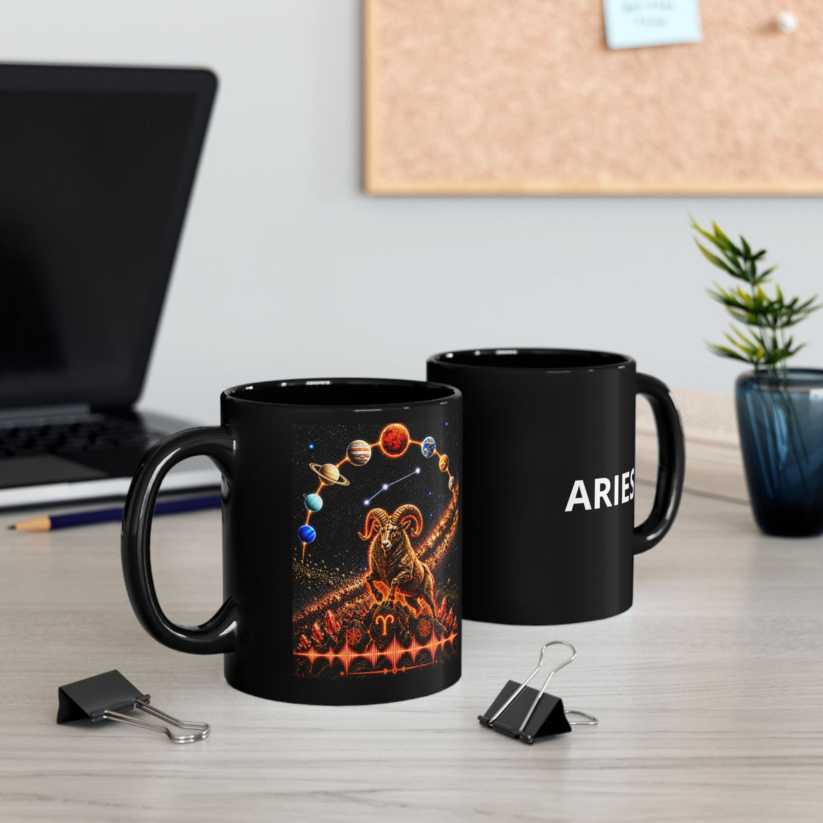 ARIES Black Ceramic Mug — Zodiac Constellation Coffee Cup (11oz & 15oz)
