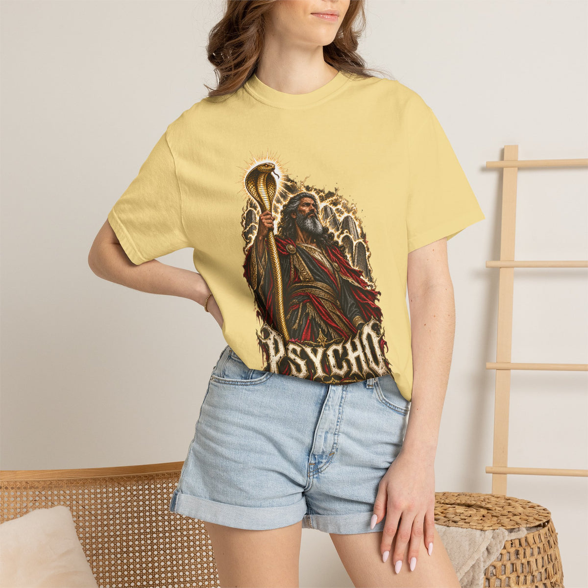 Mighty Moses T-Shirt — Dark Vintage 'Psycho' Graphic Tee (Mythic Prophet Illustration)