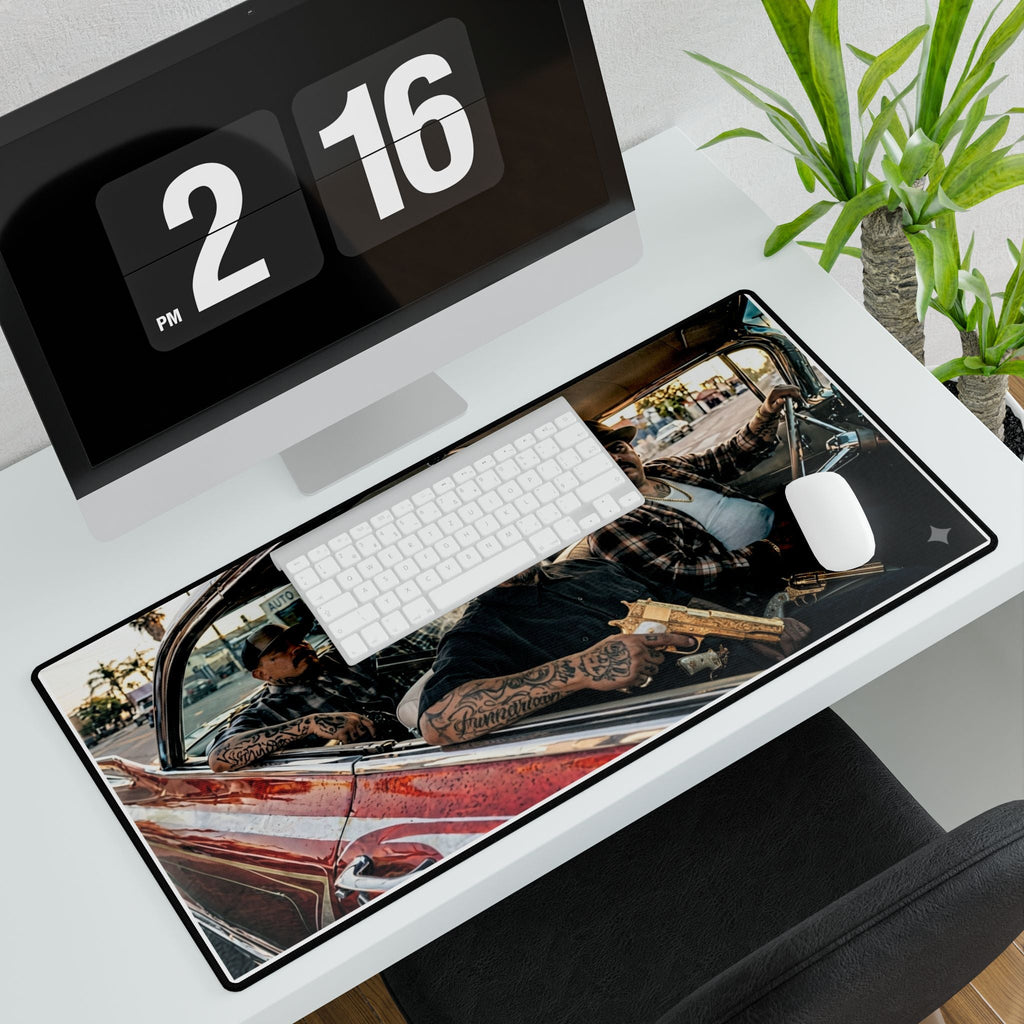 Lowrider Crew Photo Desk Mat — Vintage Car & Chicano Style Gaming/Workpad
