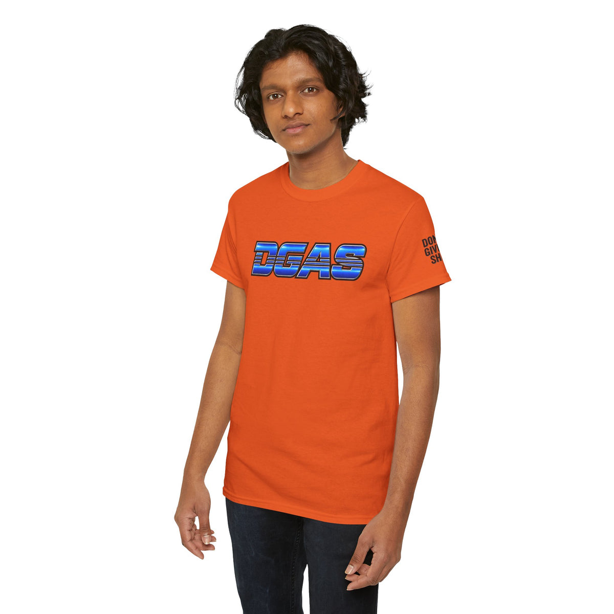 DGAS (Dont Give A Shit) Retro Chrome Graphic Tee — Blue Racing Logo T‑Shirt