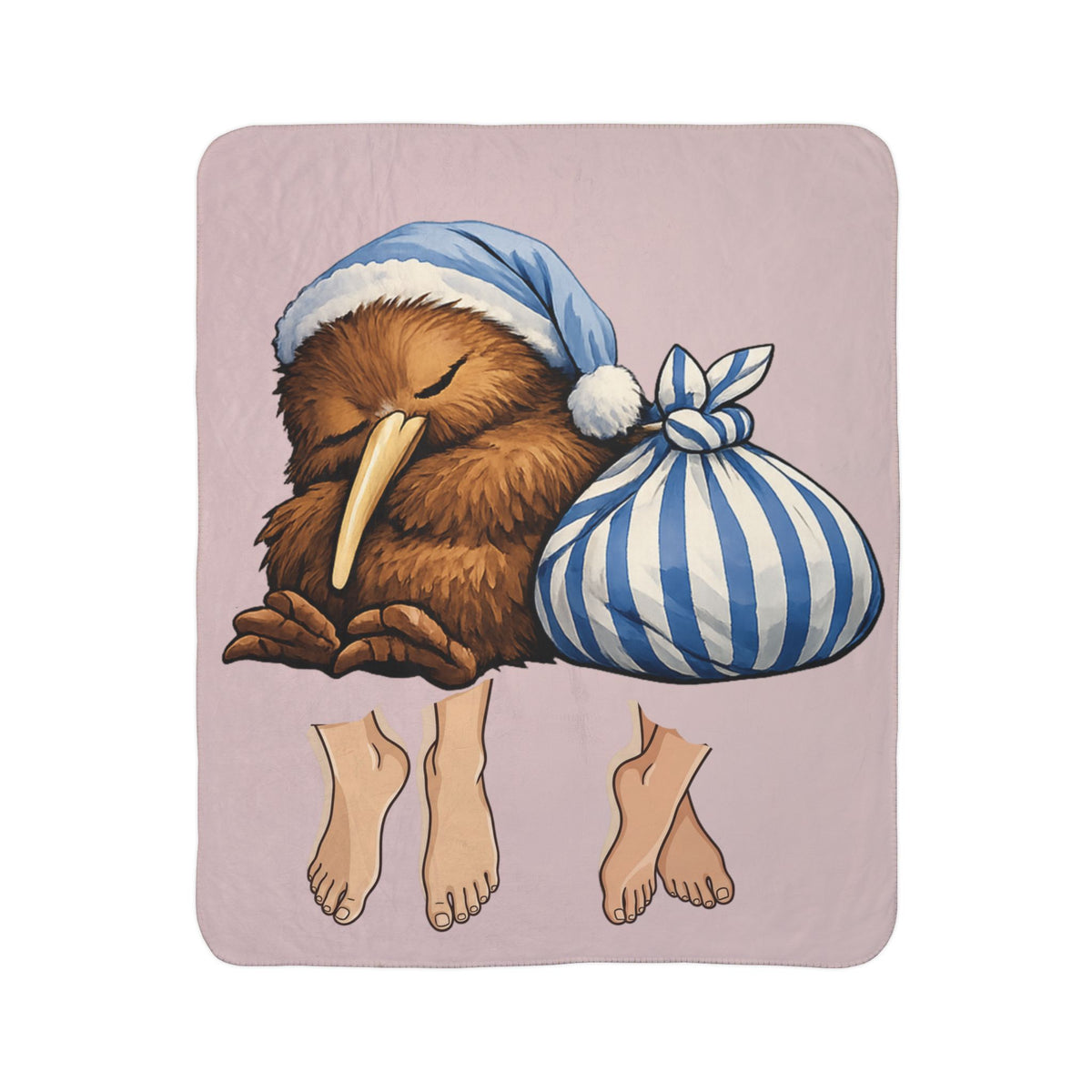 Kiwi Sleepytime Sherpa Blanket — Cute Kiwi Bird in Nightcap Cozy Throw