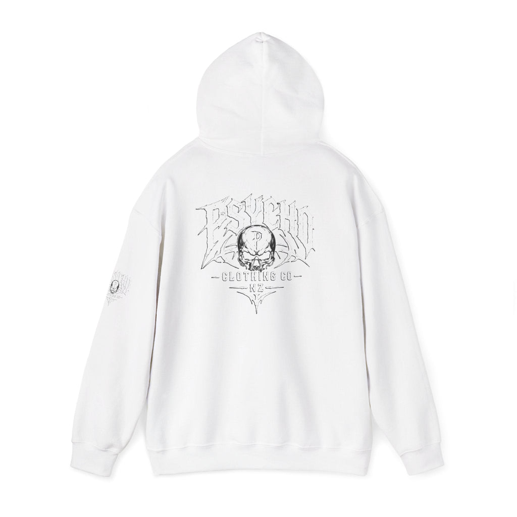 Psycho Clothing Co. Logo Hoodie — Gothic Skull Graphic Pullover