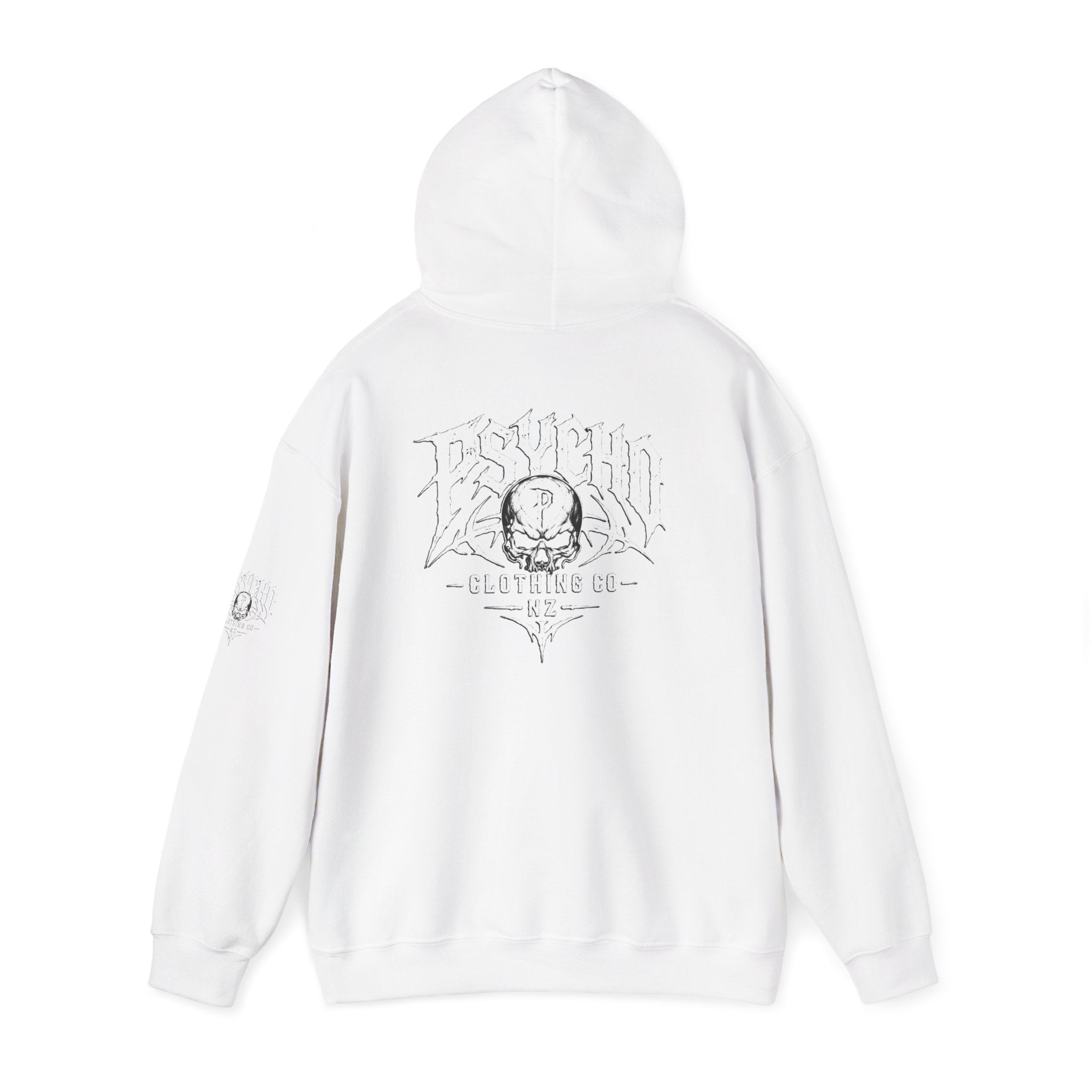 Psycho Clothing Co. Logo Hoodie — Gothic Skull Graphic Pullover