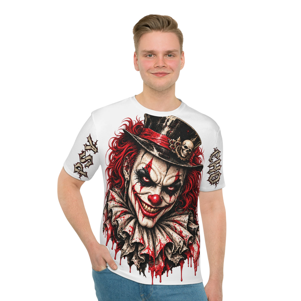 Psycho Clown on a Uni-sex Loose T-shirt (AOP)