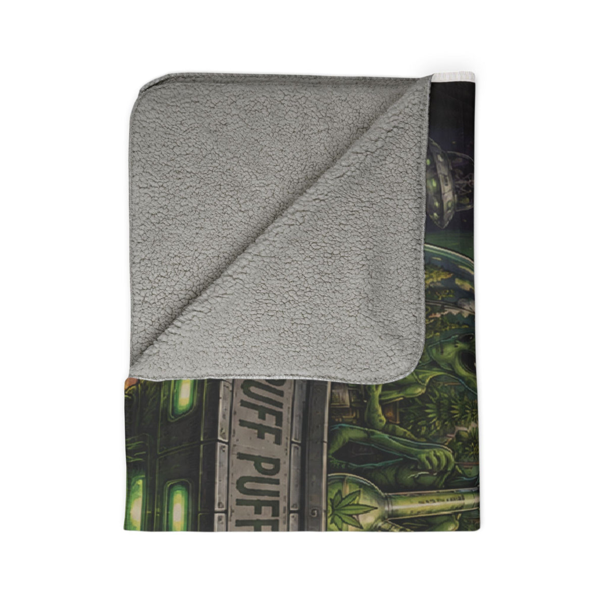 Alien UFO 'Puff Puff Take Off' Sherpa Blanket
