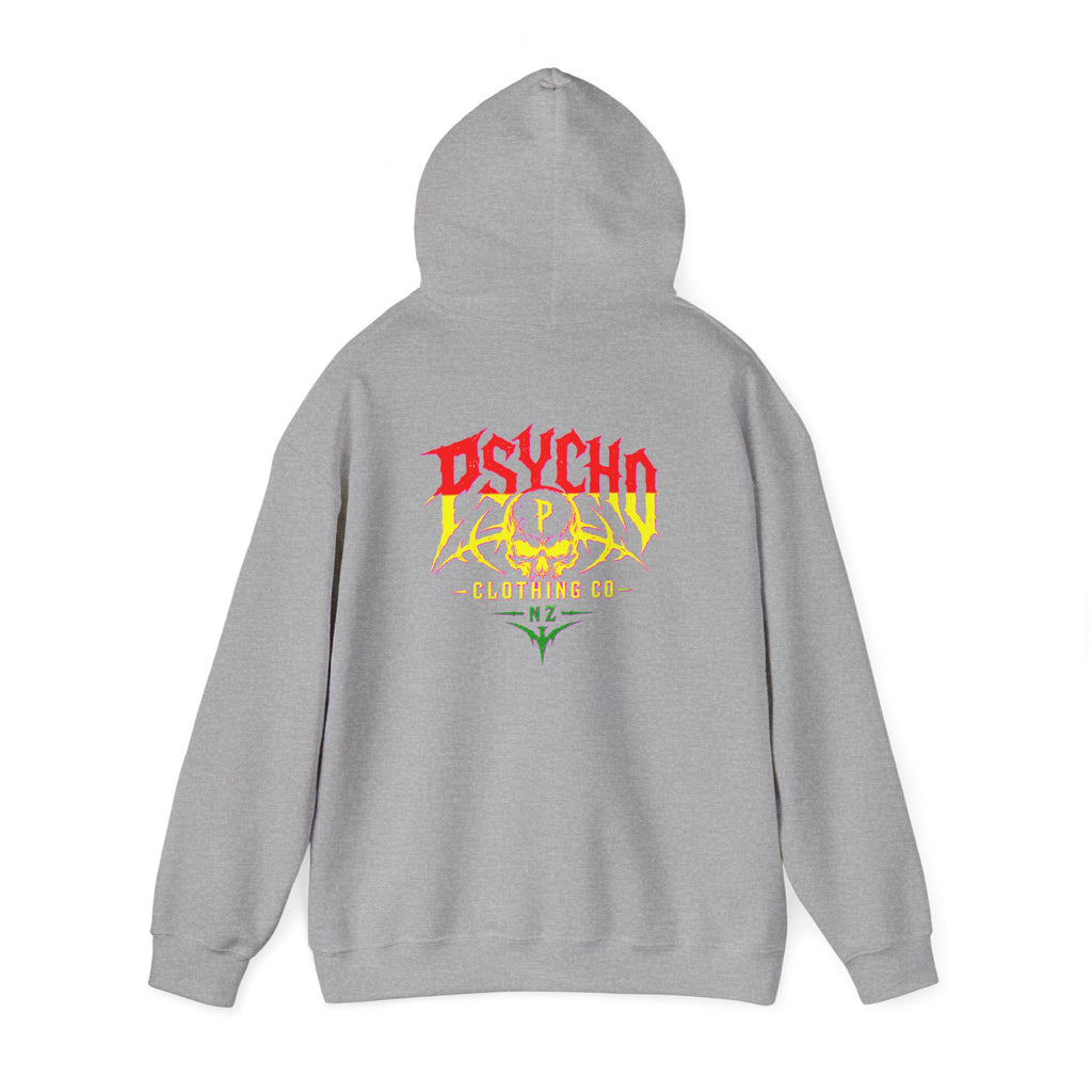 Psycho Clothing Co. Graphic Hoodie — Retro Flame Skull Streetwear