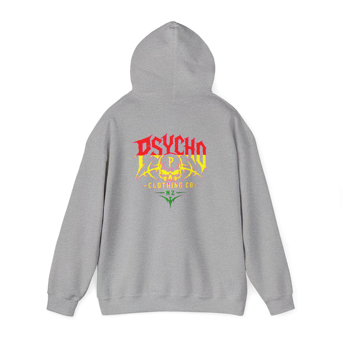 Psycho Clothing Co. Graphic Hoodie — Retro Flame Skull Streetwear