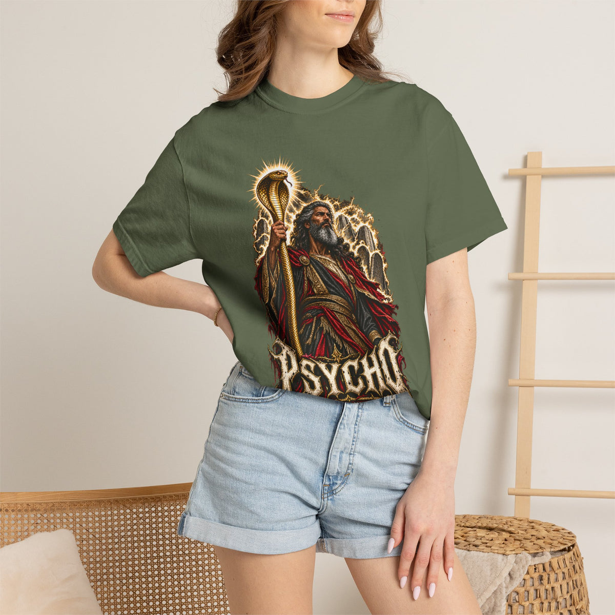 Mighty Moses T-Shirt — Dark Vintage 'Psycho' Graphic Tee (Mythic Prophet Illustration)