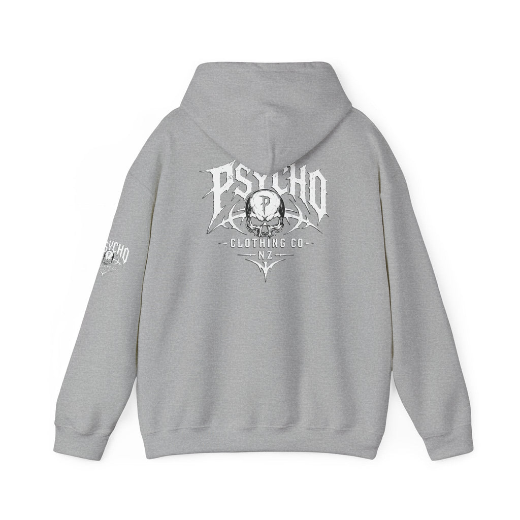 Psycho Clothing Co. Logo Hoodie — Gothic Skull Graphic Pullover