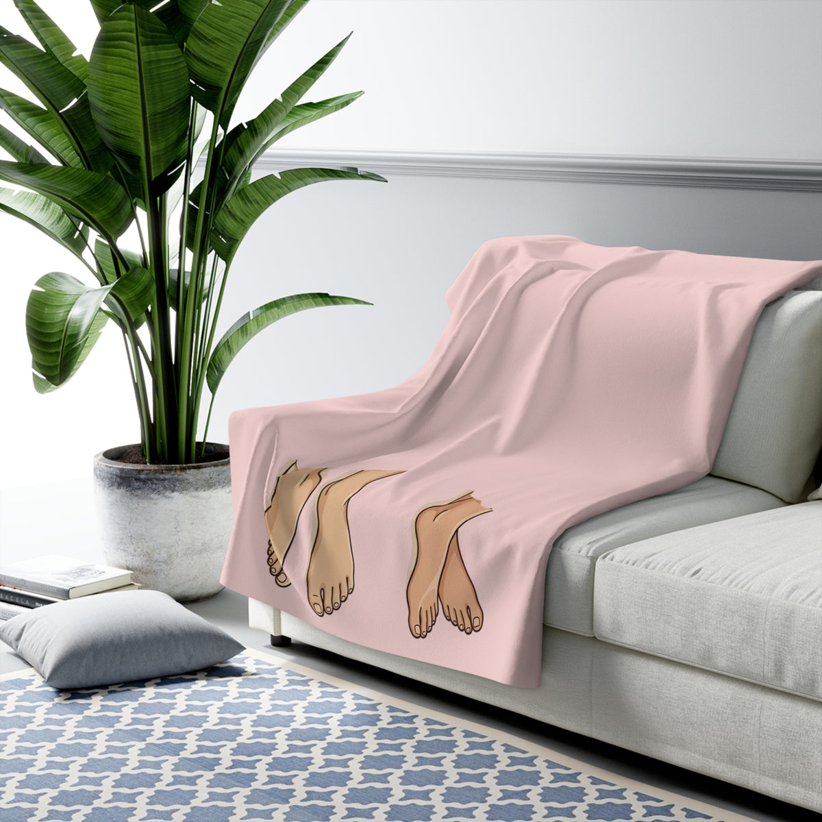 Cozy Couples Sherpa Blanket — Blush Pink Feet Design