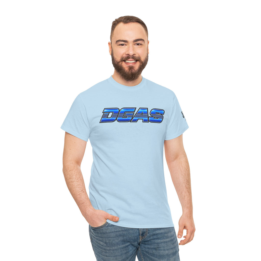 DGAS (Dont Give A Shit) Retro Chrome Graphic Tee — Blue Racing Logo T‑Shirt