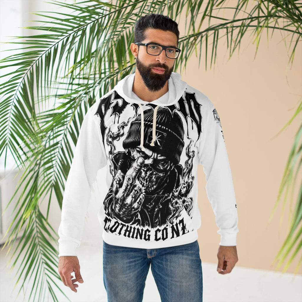 Skull Soldier Hoodie — Black & White Tactical Streetwear Pullover